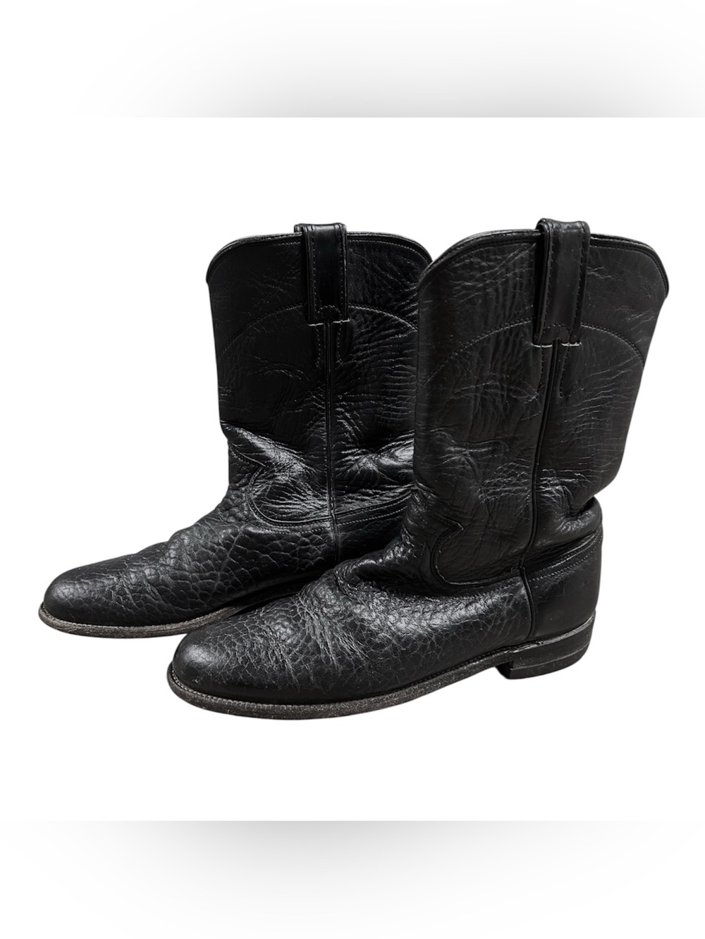 Justin Vintage L3187 Women’s Black Bullhide Leather Roper Cowboy Boots Size 8B